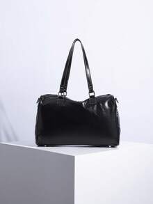 Bolso de hombro tipo tote con panel transparente, versátil para ir y venir - Negro - Ver 9