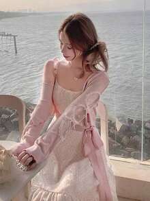 [Y6Y] Women's Pink Polka Dot Spaghetti Strap Dress, Crisscross Back Design With Flared Hem, Gentle Vibe For Beach Vacation Summer - Pink - View 7