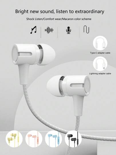 Kabelgebundene In-Ear-Kopfhörer mit Mikrofon, Makaron-Farben, kompatibel mit 3,5 mm Gaming