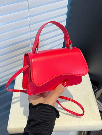 时尚简约纯色手提包，新款独特ins风单肩包，迷人迷你斜挎包，韩版小方包