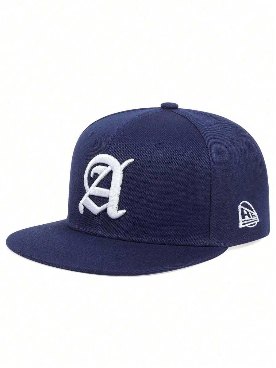 AR 1pc Men's Gothic Letter Embroidered Hip Hop Cap, Adjustable Outdoor Sun Protection Casual Hat Suitable For Spring, Autumn Travel, Beach Vacation - Navy Blue - View 1