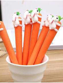 5pcs Creative Animal Fashion Rabbit Black Neutral Pens, Rotating Rabbit Vegetable Pens, Student Learning Stationery Neutral Pens - Rabbit Vegetables - View 2