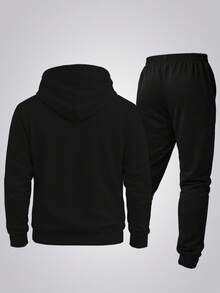 Men's Hoodie And Jogger Pants Set With Brazilian Flag Print, Casual, Minimalist, Sporty, Long Sleeves, Kangaroo Pocket, Comfortable For Autumn/Winter - màu đen - Xem 2