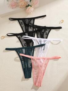 6条/包 女士多色蕾丝蝴蝶图案抽绳低腰性感丁字裤 - 彩色 - 查看 4