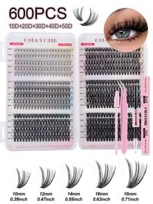 600/570pcs Individual Lashes, D-Curl Volumizing Mixed Styles False Eyelashes Extension Kit With Glue, Tweezer, Brush, 8-18mm Feathery Lashes, Suitable For Beginners DIY At Home, Suitable For Daily, Wedding, Party, Outdoor, Travel, Holiday Occasions - White - View 16