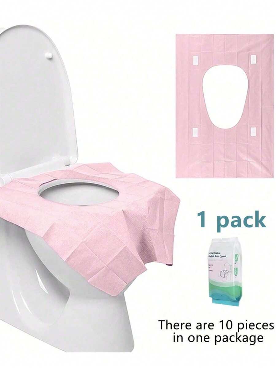 10pcs/Pack Disposable Toilet Seat Covers, Paper Toilet Seat Pads, Waterproof And Anti-Dirty Design, Suitable For Hotels, Public Places, Travel, Leisure Clubs, Home Use - Pink - View 1