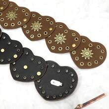 Women's Boho Western Waist Belt - Vintage Hollow Wide Disc Leather Belt With Cowboy Metal Buckle & Concho, Versatile Retro Waist Accessory - màu đen - Xem 11