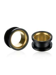 1 Pair Fashionable Bohemian Hippie Rock Stainless Steel Plated, Dual-Color Hollow Ear Plugs/Ear Gauges, Unisex Piercing Jewelry Suitable For Daily Wear, Work, And Parties - Gold & Blue - View 9