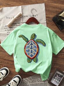 1件少女印花短袖T恤，学生青少年服装，夏季儿童礼物 - 薄荷綠 - 查看 4