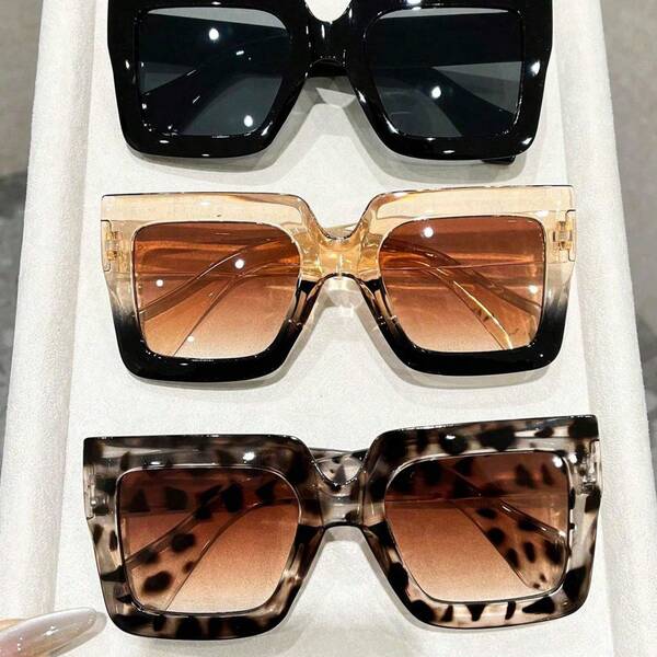 3副/套大框塑料眼镜，几何和豹纹图案，适合女性在狂欢节派对、户外旅行、万圣节、音乐节等场合佩戴，时尚创意配饰。