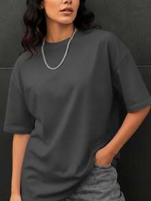 女士时尚宽松短袖T恤 | 精致设计 | 夏季必备 | 百搭易配 | 展现您的时尚风格 - 深灰色 - 查看 1