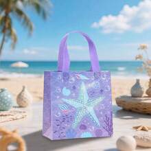 6/12/24pcs Mermaid Series Ocean Theme Non-Woven Fabric Gift Bags, Seahorse & Starfish Print Party Gift Packaging Bags, Portable Tote Bags With Handles For Shopping Mall, Beach Picnic, Island Travel, Happy Birthday - 9033 - View 6
