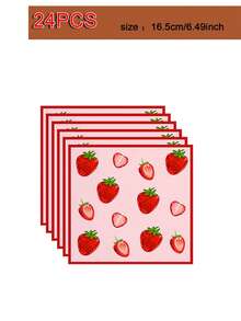 10pcs Strawberry Party Paper Tray Tableware Set, 7 Inch/9 Inch Paper Tray, 9OZ Paper Cup, Napkin, Holiday Party Strawberry Birthday Decoration Dessert Tray, Strawberry Shortbread Decoration, Birthday Party - Multicolor - View 8