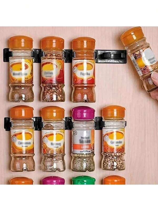 1/4pcs Hanging Spice Rack Organizer - 5-Slot Cabinet Door Clip Shelf, Durable Plastic Kitchen Storage For Spice Jars & Bottles, Space-Saving Vertical Design, Easy Install No Tools Needed, Spice Racks For Kitchen