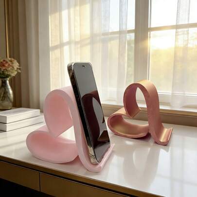 1 pieza Soporte de teléfono con forma de corazón, soporte universal para teléfono y tableta impreso en 3D, caja de almacenamiento de escritorio elegante de varios colores, adecuado para el hogar, la mesita de noche, la oficina, la decoración de fiestas, el Día de San Valentín, sin necesidad de energía, regalo creativo para el Año Nuevo y los entusiastas de la tecnología, accesorios de escritorio de oficina, suministros de oficina, decoración de oficina