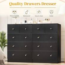 Black 5 Drawer Dresser For Bedroom, Modern Wood Dresser Chest Of Drawers, Pink Bedroom Dressers Nightstand For Girls, Anti-Tipping Device, Rose Gold Metal Handle, Living Room, Hallway, Office - màu đen - Xem 2