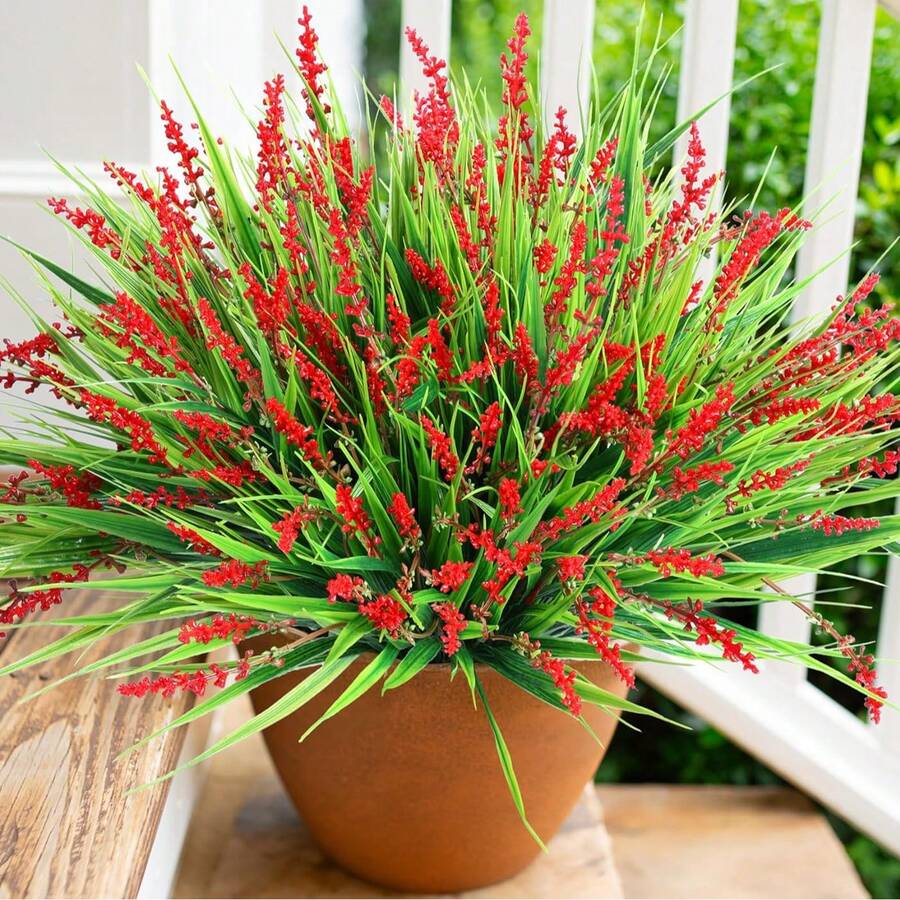 Bộ 12 bông/bộ, 6 bông/bộ, 1 bó hoa oải hương nhân tạo 7 cành, cây giả trang trí ngoài trời, trang trí mùa xuân, phong cách đồng quê lãng mạn, thích hợp cho nhà cửa, sân vườn, chậu cây (Tím, Hồng, Trắng, Đỏ, Cam, Đỏ hoàng hôn) - Đỏ - Xem 1