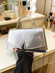 Women's Solid Color Mini Square Satchel Evening Bag, Elegant Dinner Chain Bag For Women,Elegant,Exquisite Patent Square Evening Bag For Party Dinner Bag,Clutch Bag For Party Girl,Woman,For Female Perfect For Party,Wedding,Prom,Dinner/Banquet,Best Gift For Women's Clip Glitter Dinner Wallet For Carnival Wedding Handbag For Party And Prom - Bạc - Xem 6