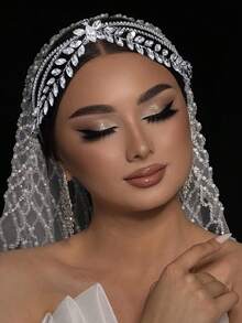 1pc Fashionable Rhinestone Headband, Bridal Hair Accessory, Suitable For Celebrations, Parties, And Galas - Silver - View 5