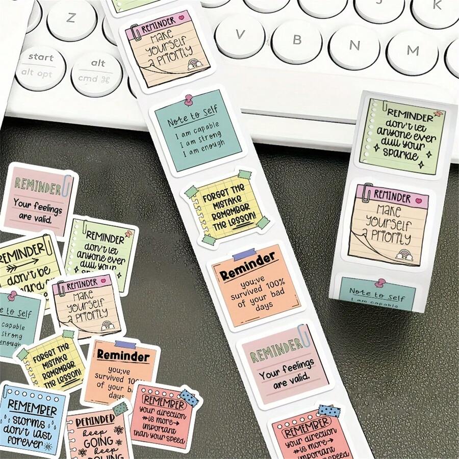 500 piezas/Rollo Notas adhesivas removibles, Notas adhesivas para cuadernos, Notas adhesivas para sobres, Notas adhesivas para botellas de agua, Pegatinas decorativas papelería manualidades libro de sticker estikers - Rollo de notas adhesivas - Ver 1
