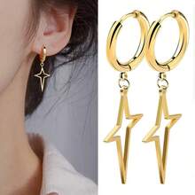 一对不锈钢镂空方形星形耳钉，简约前卫的中性设计 - 彩色 - 查看 8