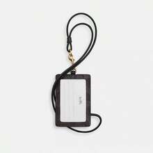 Coach Portaidentificación de cuero con ventana transparente para identificación, ranuras para tarjetas de crédito y correa para el cuello desmontable - Color nogal y negro - Ver 3