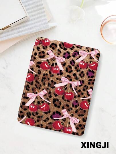 1个亮红色樱桃图案平板电脑保护套，兼容10.2英寸（第十代）/（A16）11英寸（第十一代，2025款）、Pro 11英寸（2021/2020款）、Galaxy Tab A8 10.5英寸（2022款）、Matepad 10.4/Tab，带笔槽，防摔，平板电脑支架，自动休眠/唤醒功能。