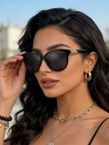 1副新款椭圆形猫眼框时尚眼镜，高品质简约眼镜，适合旅行、度假、休闲、派对等场合。 - 灰色 - 查看 1