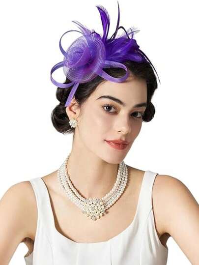 1pc Women's Vintage 20s 30s 50s Style Fascinator Hat, Charming Headpiece With Bow, Floral Veil, Suitable For Wedding, Tea Party