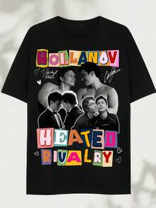 2026: Hollanov Heated Rivalry Collage Print T-Shirt, Rachel Reid's Heated Rivalry Book Merchandise T-Shirt - Made Of Pure Cotton, It's Soft And Breathable, Suitable For Both Men And Women. It's A Casual Shirt Suitable For All Seasons And A Stylish Souvenir. It's Suitable For Everyday Wear, Streetwear Enthusiasts, And Music Lovers. - Black - View 6