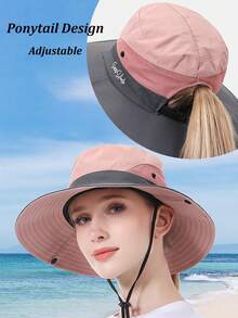 1pc Women's Ponytail Sun Hat, UV Protection, Foldable Mesh Wide Brim Beach Fishing Hat - Style 1 - View 10