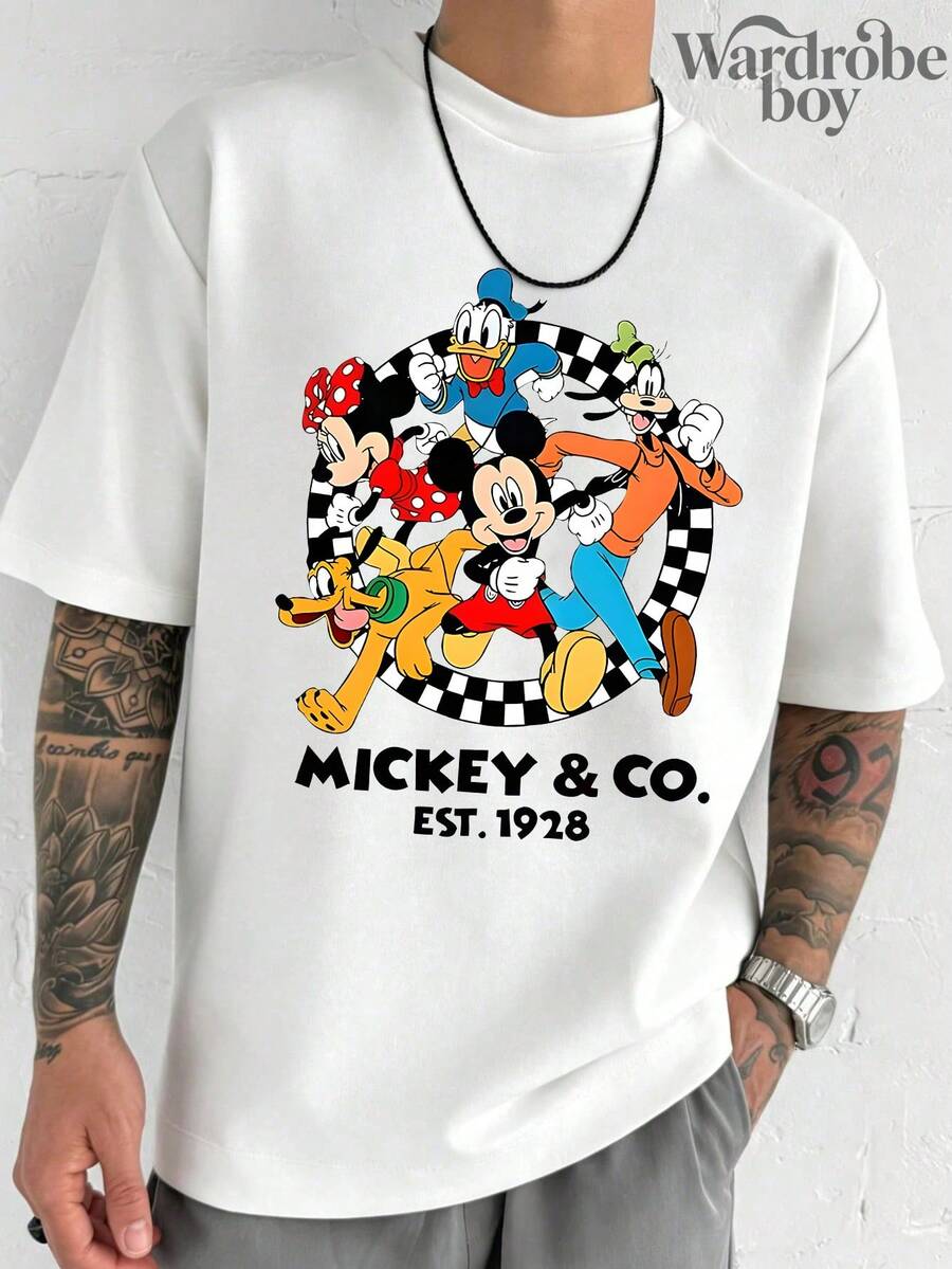 Disney Printed T-Shirt,Disney Classic Mickey And His Friends Patterned T-Shirt, Unisex,High-Quality Pure Cotton T-Shirt,Suitable For All Seasons, Comfortable And Breathable| Exquisite Design | The Best Choice For Giving Gifts - 白色 - 查看 1