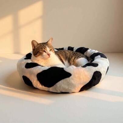 14.75 英寸（37 厘米）甜甜圈形小型宠物床、窝、栖息地，适用于猫、狗、仓鼠、刺猬、兔子、龙猫、豚鼠等小型宠物，冬季保暖睡垫