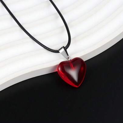 1pc Red Heart Shaped Pendant Necklace, Versatile Valentine's Day Gift