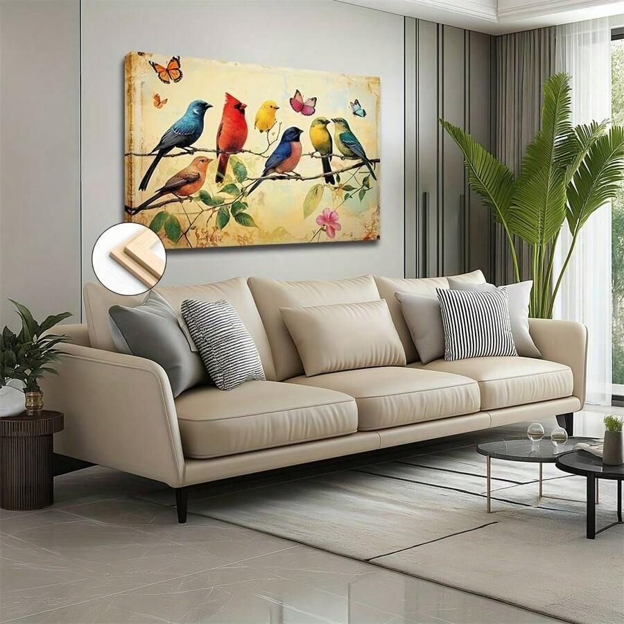 2D Flat - 1pc Large Framed Canvas Wall Art | Posters & Prints | Painting | A Framed, Vibrant Style Creative Canvas Art Piece Measuring 60X90Cm (24X36 Inches) Featuring Seven Colorful Magpies, Suitable For Home, Office, School, Café, Museum, Weddings, And Other Settings. - 111 - 查看 1