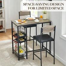 Mesa y silla de bar de 3 piezas para 2 personas, mesa de comedor de cocina con estante de vino y estantes de almacenamiento para espacio pequeño, mesa de altura del mostrador de cocina para el desayuno, apartamento - Gris - Ver 5