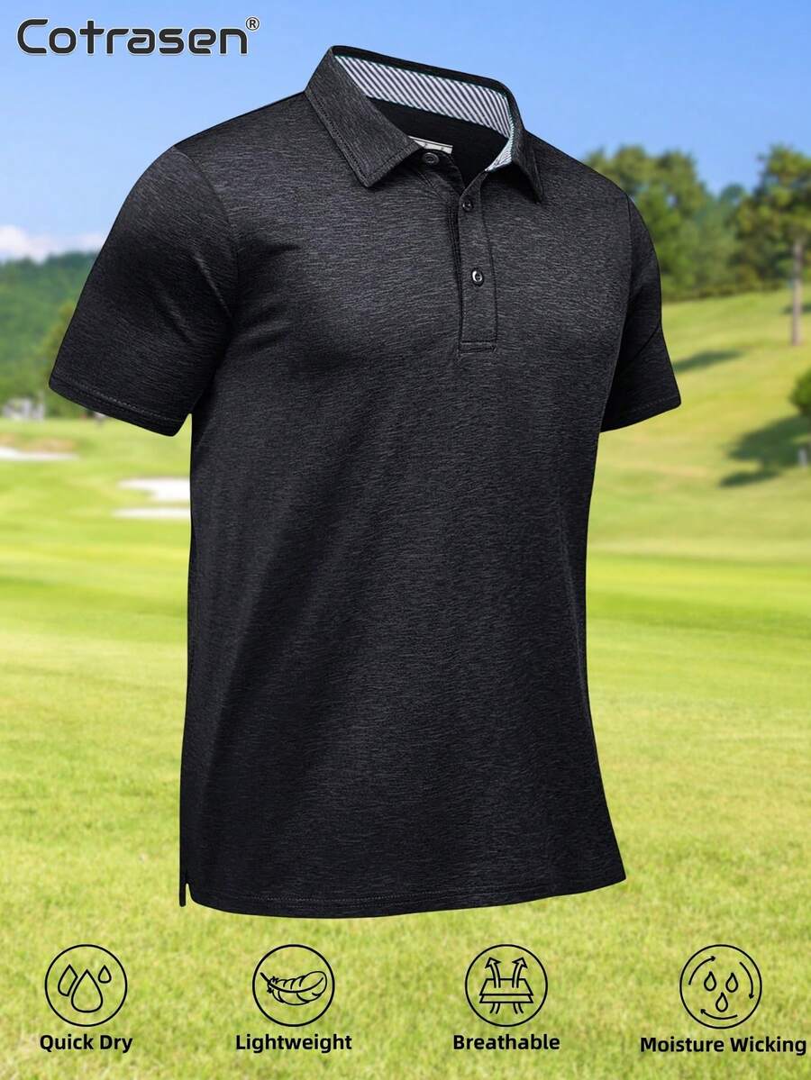Cotrasen Men's Casual Short-Sleeved Polo Shirt Quick-Drying Breathable Golf Shirt Sports Outdoor T Shirt - màu đen - Xem 1