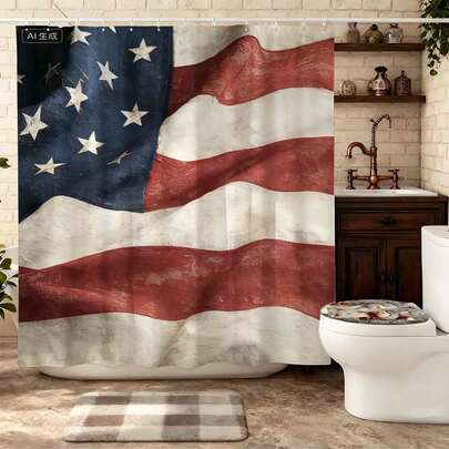 ستارة دش بنمط العلم الأمريكي المتهالك والمتجعد، ذات نمط نجوم وخطوط أمريكية كلاسيكية، مصنوعة من بوليستر مقاوم للماء وسريع الجفاف، ديكور حمام بطابع وطني أمريكي أصيل، ستارة حمام بطباعة علم أمريكي قديم للاستخدام المنزلي، ستارة حمام مقاومة للعفن والبقع، ديكور حمام وطني أمريكي أصيل وأنيق، ستارة حمام بعلم أمريكي شائعة لأعياد الاستقلال، ستارة حمام بنسيج العلم الأمريكي البهت والمتهالك