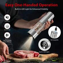 [Stainless Steel Grinder] 2pcs/1pc Rechargeable Electric Salt And Pepper Grinder Set, Premium Stainless Steel Automatic Pepper Salt Mill Grinder Set With LED Light, 3.2oz Larger Capacity, 6 Adjustable Coarseness - 2PCS - View 9