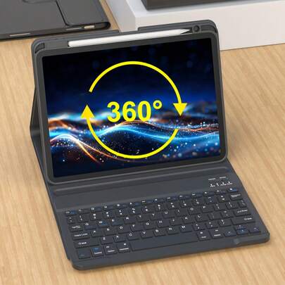 Rotating Keyboard Case Compatible With Ipad A16 (11th/10th Gen), 9th/8th/7th Gen (10.2"), Air (10.9"/11"), Made Of TPU Flip Cover PU Leather, 360° Rotation, Wireless Bluetooth Keyboard (150mAh Battery) And Stand, Black