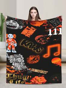 Kawss Kawaii Kaw Blanket Luxury Anime Flannel Blanket - Ultra Soft Cartoon Print, The Perfect Gift For Any Occasion, Christmas, Birthday, For Home, Camping & Travel Use - Black - View 2