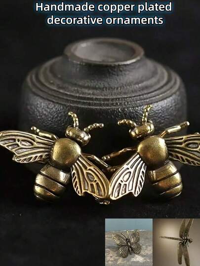 5pcs Set, 2pcs/Set, 1pc Vintage Copper Insect Figurines, Decorative Collectible Ornaments, Antique Copper Bee, Dragonfly, Butterfly Miniatures, Creative Small Gifts, Office Desk Decor, Home Decor Accessories, Gifts For Family, Friends, Holidays, Parties, Couples, Birthdays