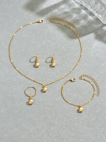 5pcs/Set Women's Minimalist Fashion Star Necklace, Ring, Earrings, Bracelet, Versatile For Daily Wear - Gold - View 2