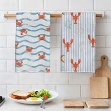 2 piezas Toallas de cocina con estilo oceánico con patrones de cangrejo, ola, camarón y concha, súper suaves de microfibra, perfectas como regalo de inauguración de casa y reunión familiar, trapos de limpieza de cocina, decoración del hogar para días festivos - Gris Claro - Ver 6