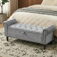 Ottoman Storage Bench,Sofa Bench,Foot Rest Stool,Velvet End Of Bed Bench,Storage Box With Lid, Entryway Bench,168 KG Load Capacity - Light Grey - View 10