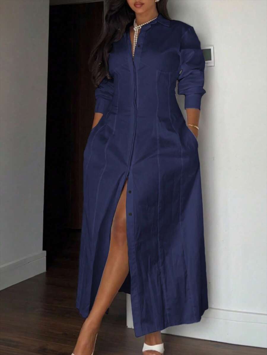 Unadoll 女士春季衬衫领连衣裙，纽扣设计，腰带，开领款式，优雅大方，适合旅行、外出、生日、晚宴、约会、派对、情人节等各种场合。