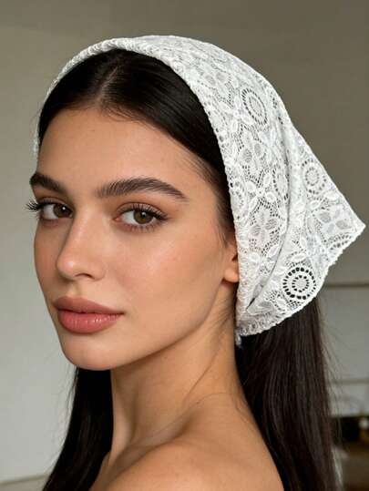 1pc Vintage White Headband With Delicate Floral Hollow-Out Pattern, Suitable For Spring/Summer Daily, Beach, Sun Protection, Fashion Hair Accessory For Women