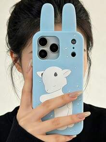 Cute Cartoon Light Blue Star Hugging Sheep Silicone Phone Case Compatible With Iphone 17 Pro Max, 16, 14, 14 Pro Max, 15 Pro Max, Couple Case - Baby Blue - View 4