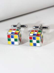 1 Pasang Manset Kancing Pria Minimalis Berwarna-warni dengan Enamel Imitasi 3D untuk Pemakaian Sehari-hari - MultiWarna - View 3