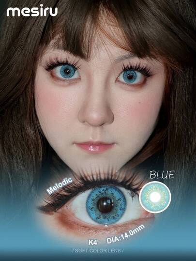 1 Pair Blue Soft Color Contact Eyewear Lenses, 1 Year Replacement, 2 Pieces, 42% Water Content, High Quality Lens
